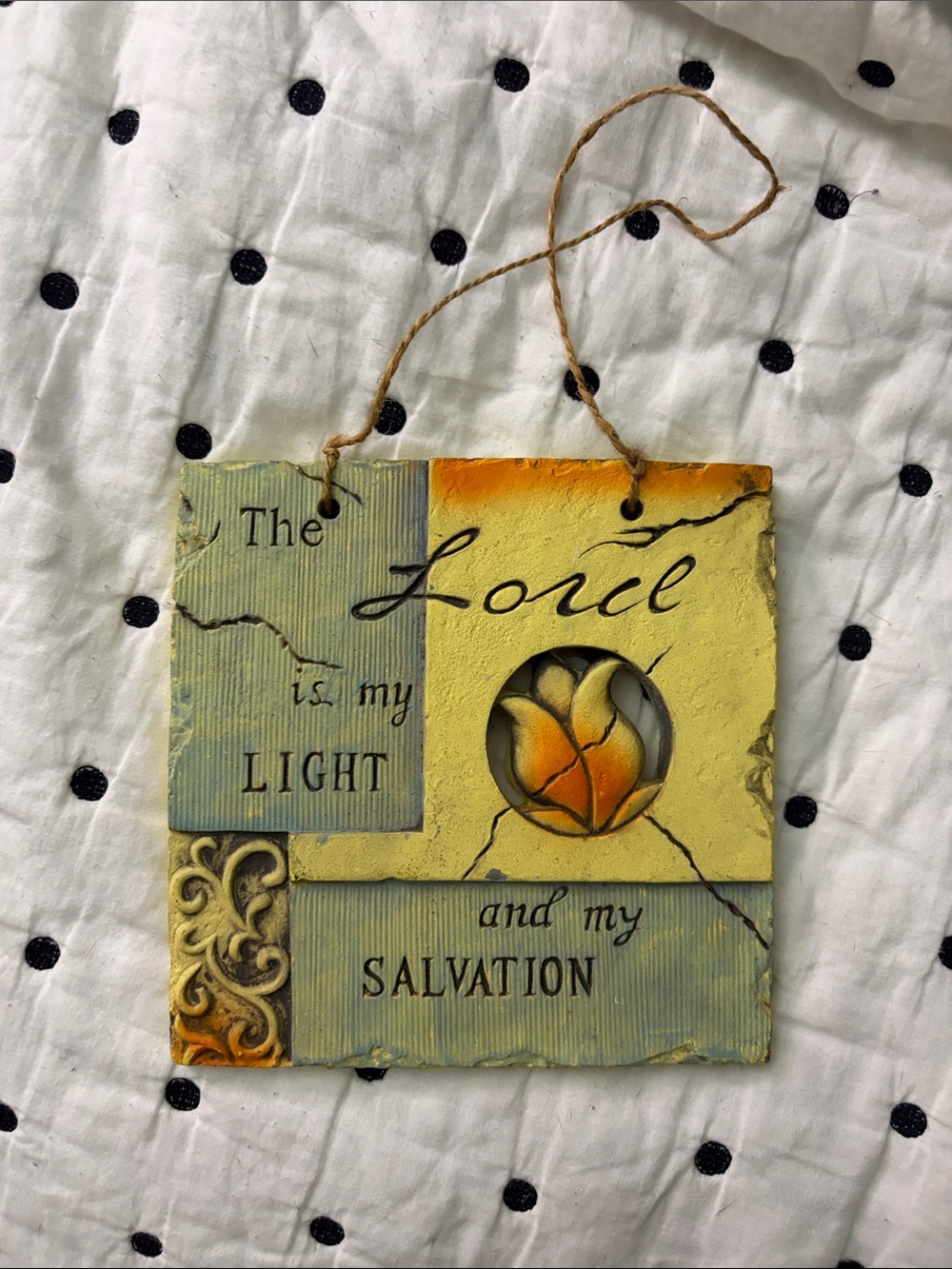 The Lord Is My Light and Salvation Wall Plaque - Yellow and Cream